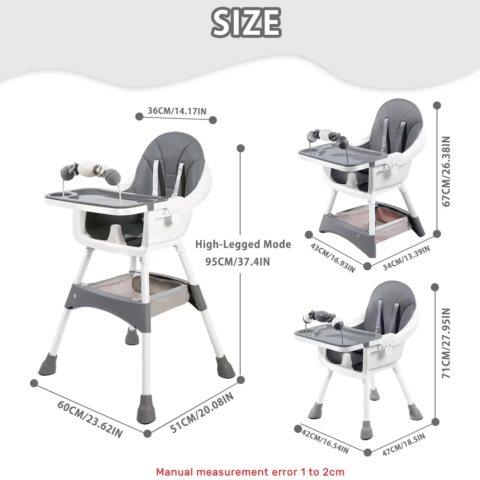 Multifunctional Kids Dining Highchair Height Adjustable Design Removable Tray Safe Sturdy Seat with Footrest & Toy Storage Space