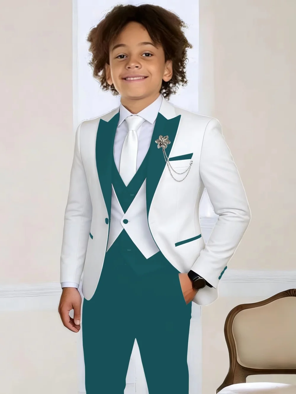 3-Pieces Boys Slim Fit Suits Piano Performance Wear Handsome Kids Suit Set Wedding Ring Bearer Outfit Plus Size Tuxedo 2-20T