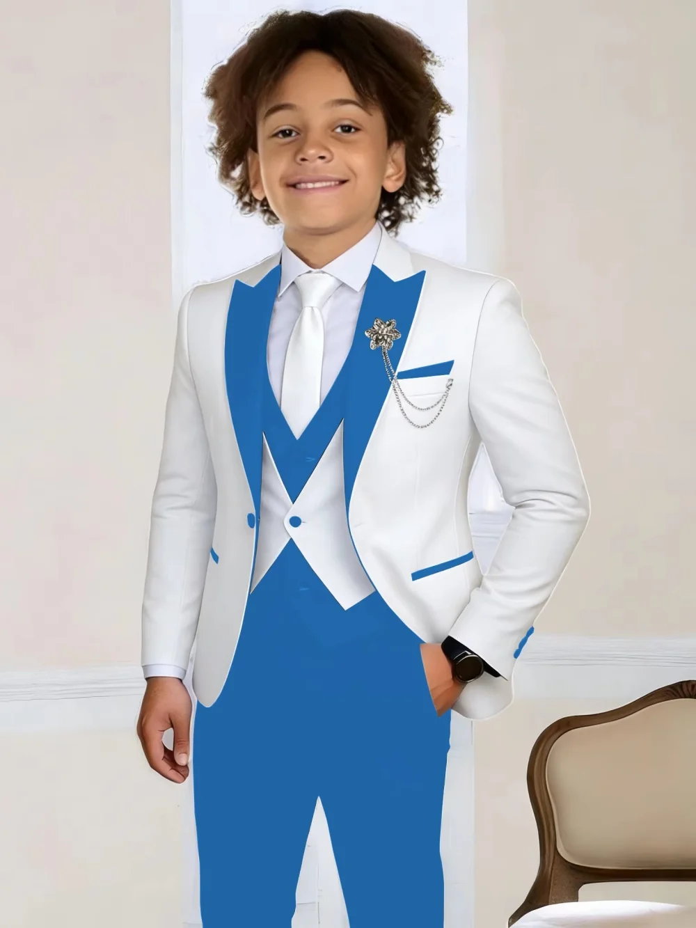 3-Pieces Boys Slim Fit Suits Piano Performance Wear Handsome Kids Suit Set Wedding Ring Bearer Outfit Plus Size Tuxedo 2-20T
