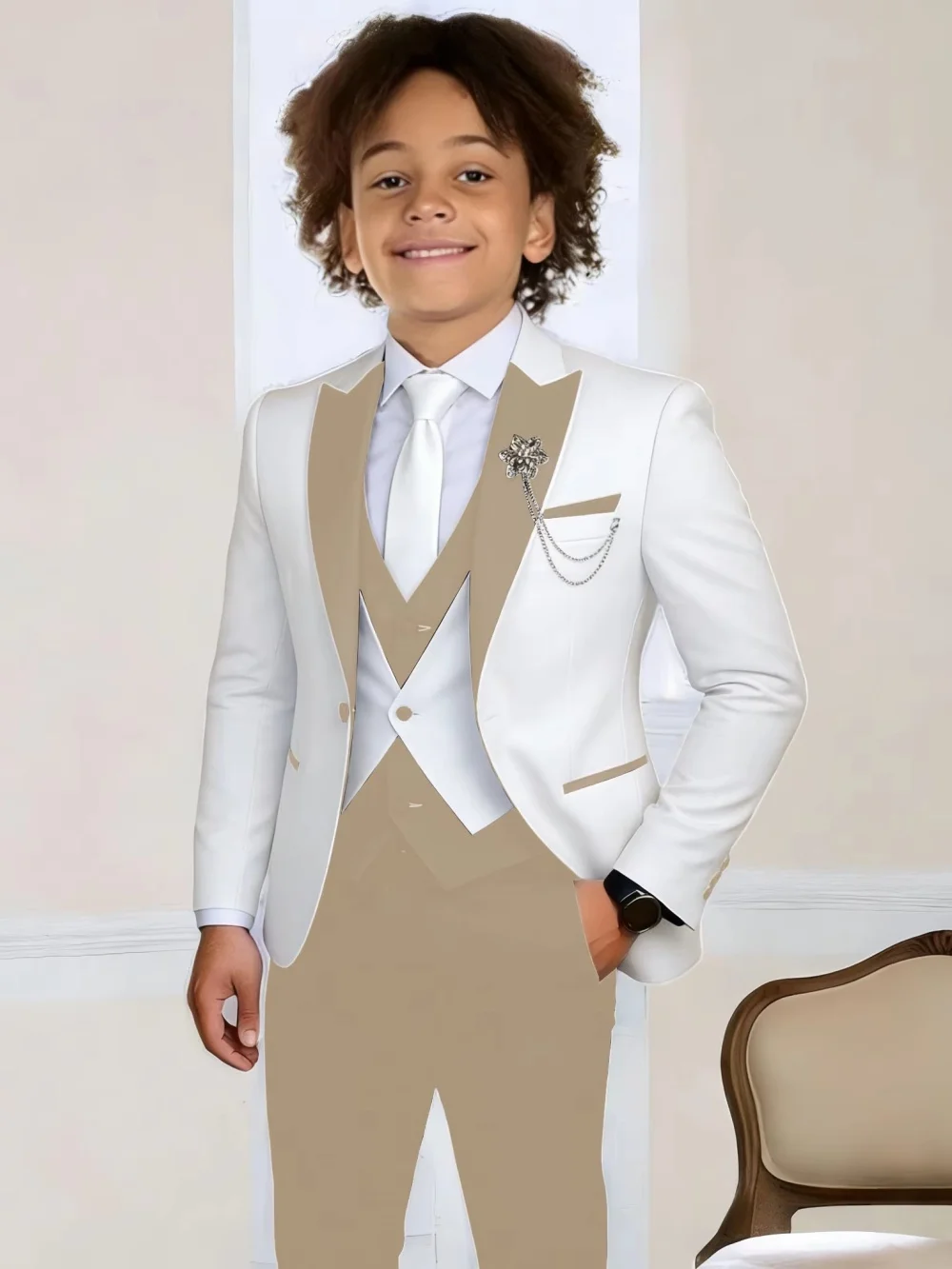 3-Pieces Boys Slim Fit Suits Piano Performance Wear Handsome Kids Suit Set Wedding Ring Bearer Outfit Plus Size Tuxedo 2-20T