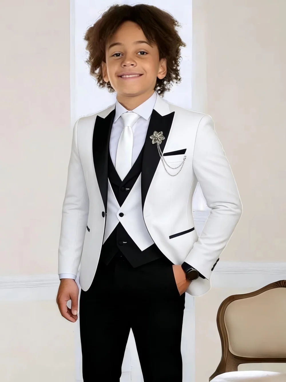 3-Pieces Boys Slim Fit Suits Piano Performance Wear Handsome Kids Suit Set Wedding Ring Bearer Outfit Plus Size Tuxedo 2-20T