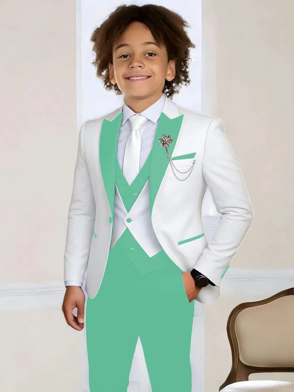 3-Pieces Boys Slim Fit Suits Piano Performance Wear Handsome Kids Suit Set Wedding Ring Bearer Outfit Plus Size Tuxedo 2-20T