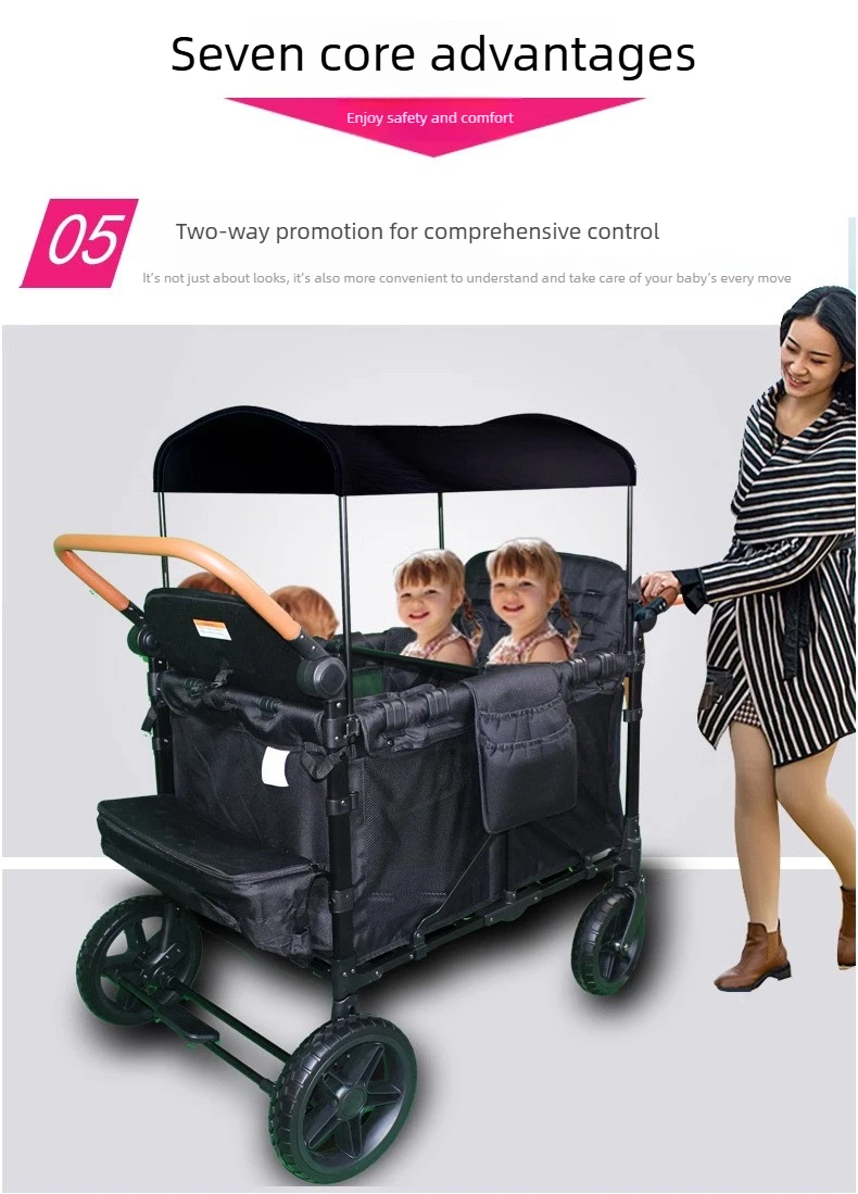 Four-seat Stroller, Can Be Used for Sitting or Reclining Baby Strollers, Suitable for Outings with Your Child.