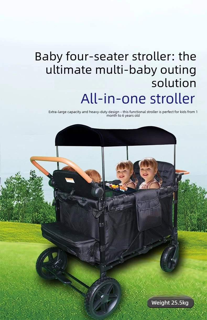 Four-seat Stroller, Can Be Used for Sitting or Reclining Baby Strollers, Suitable for Outings with Your Child.
