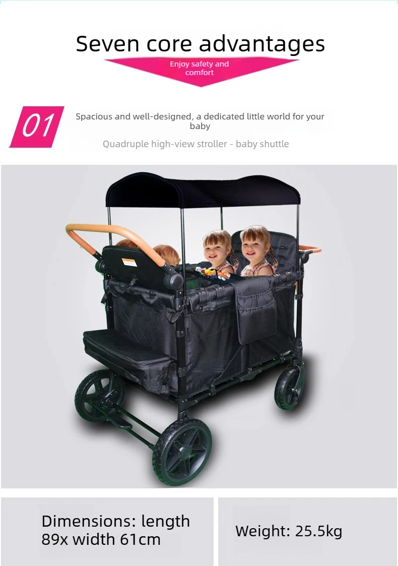 Four-seat Stroller, Can Be Used for Sitting or Reclining Baby Strollers, Suitable for Outings with Your Child.