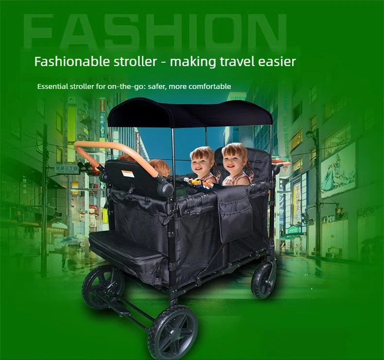 Four-seat Stroller, Can Be Used for Sitting or Reclining Baby Strollers, Suitable for Outings with Your Child.