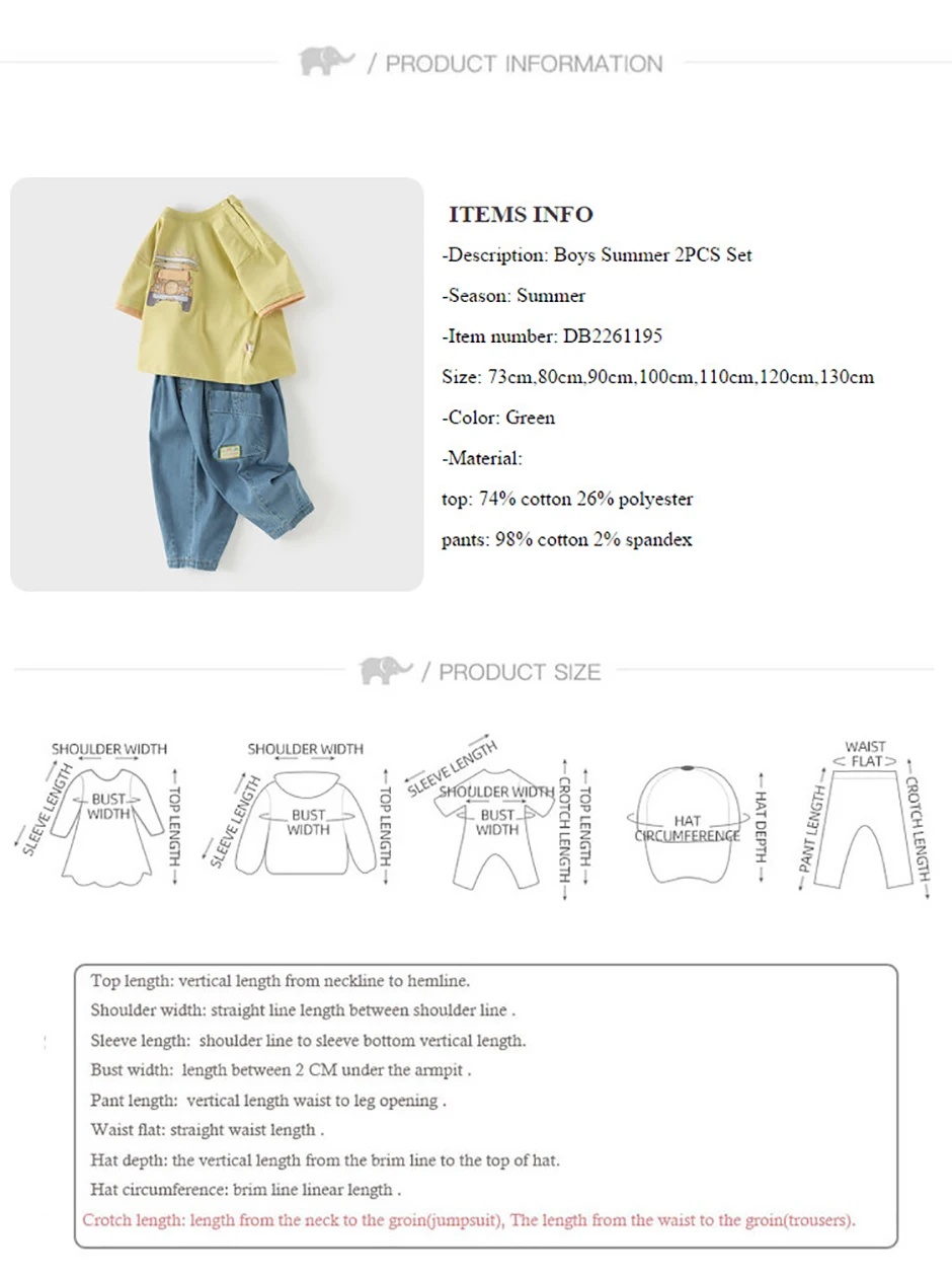 Dave Bella Boys 2PCS Suit Summer T-shirt Jeans Pants Sets Children Short-Sleeved T-shirt Trousers Two-Piece Set Casual DB2261195