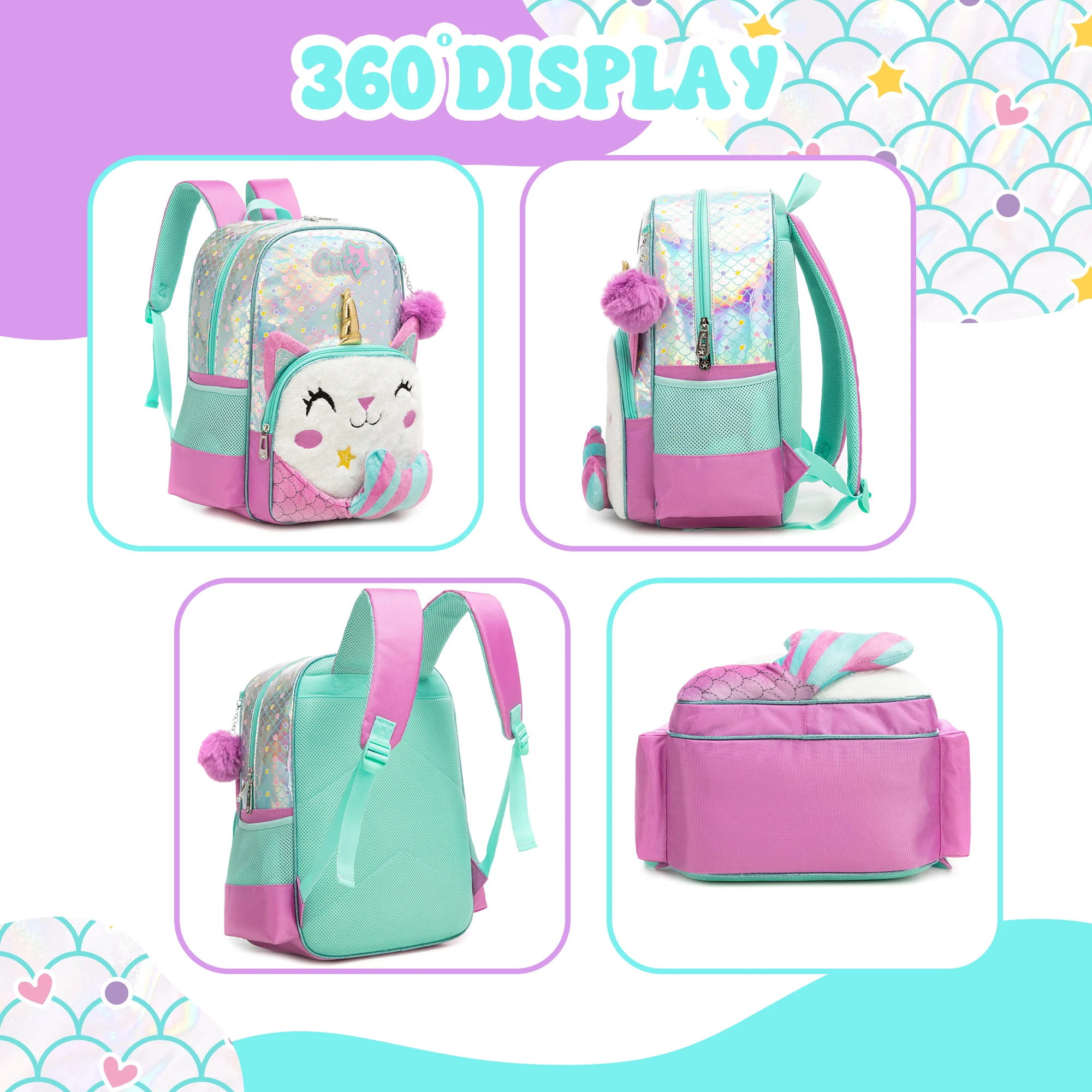 Meetbelify Cute Purple Backpack Set for Primary School Girls Girls Purple Backpack & Pencil Case Set, Fashion Design