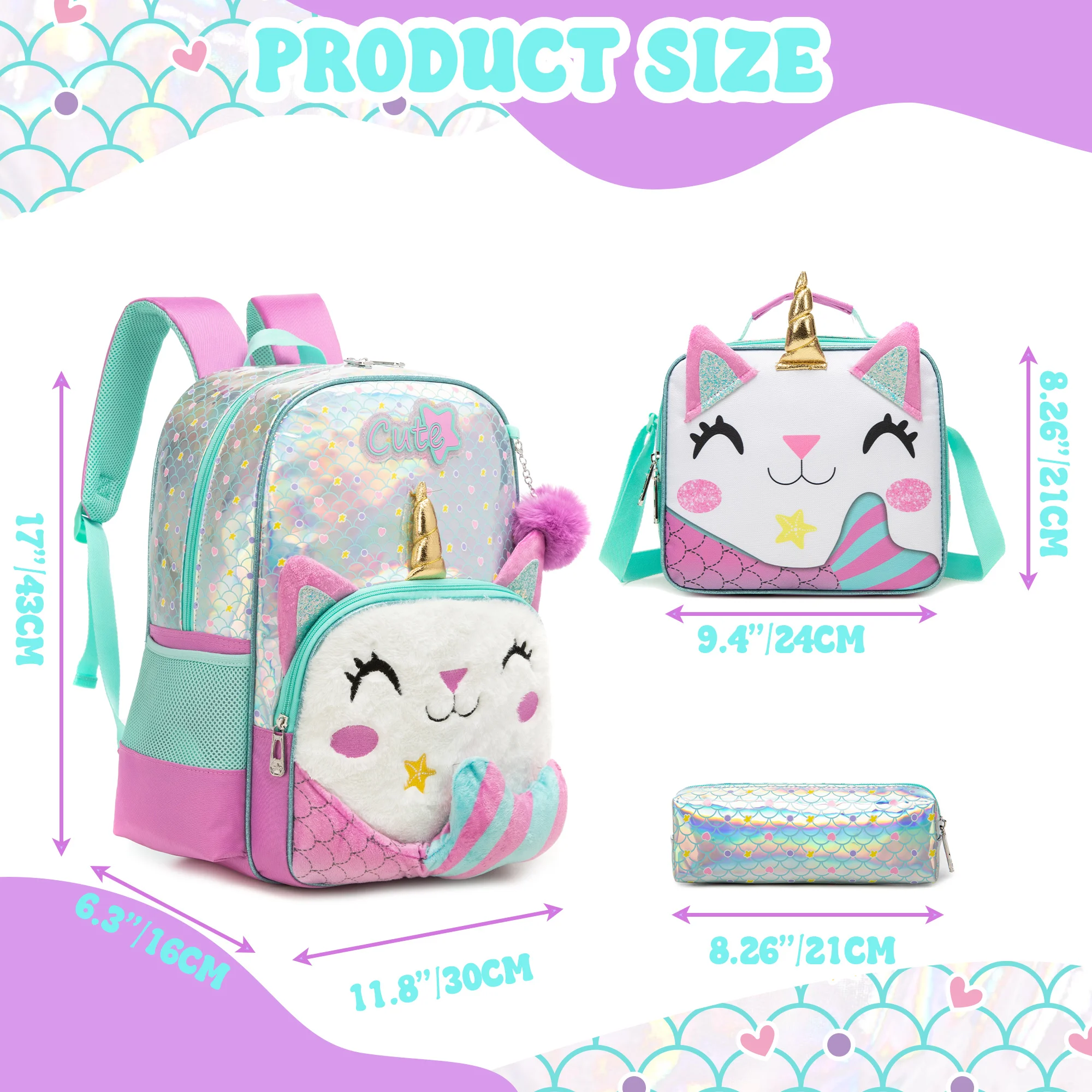 Meetbelify Cute Purple Backpack Set for Primary School Girls Girls Purple Backpack & Pencil Case Set, Fashion Design