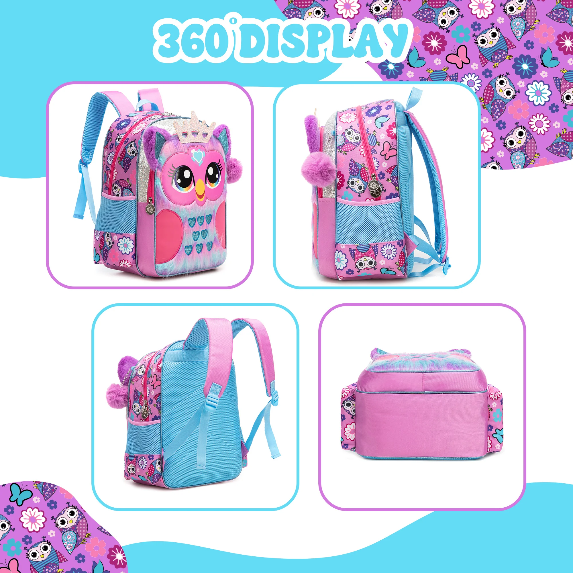 Meetbelify Cute Purple Backpack Set for Primary School Girls Girls Purple Backpack & Pencil Case Set, Fashion Design