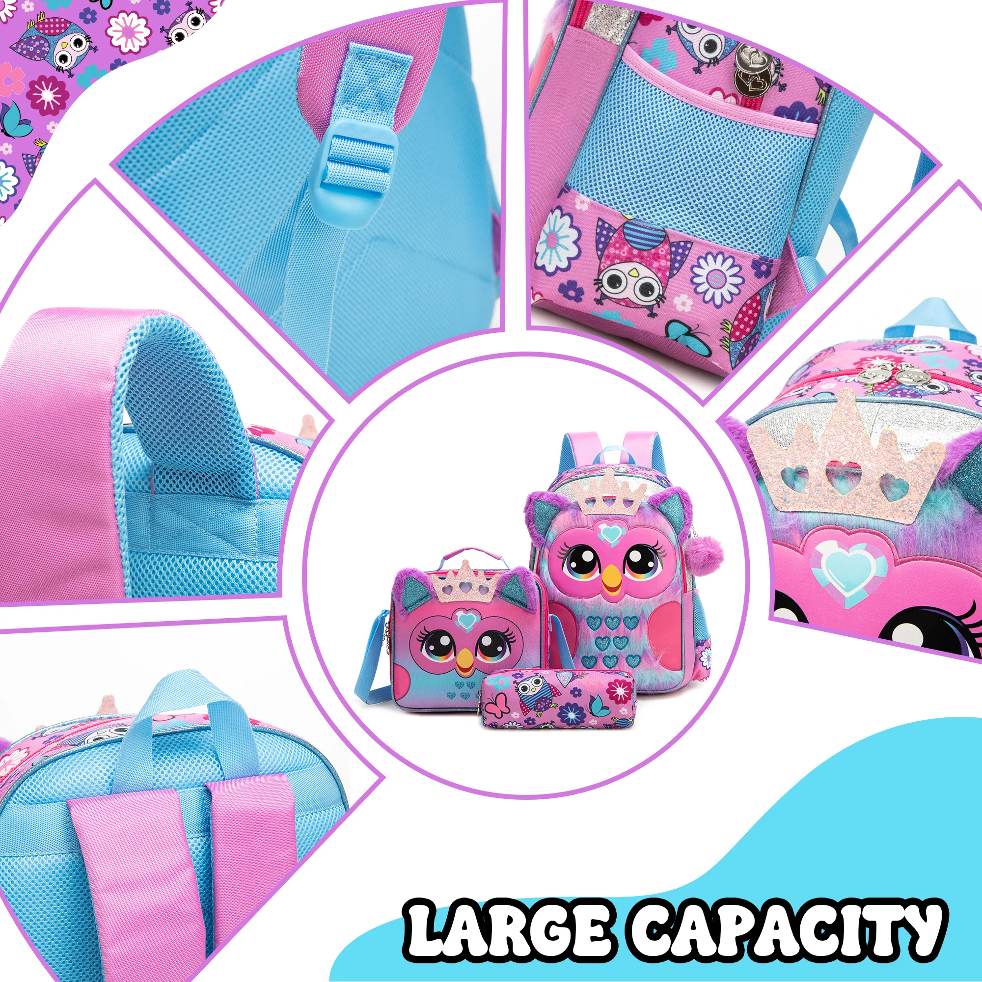 Meetbelify Cute Purple Backpack Set for Primary School Girls Girls Purple Backpack & Pencil Case Set, Fashion Design