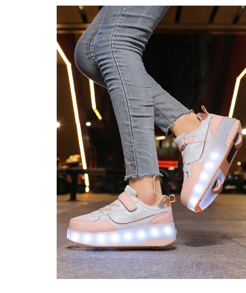 2 Wheel Roller Skate Shoes Kids Boys Girls Flashing Light Shoes LED Light Luminous Children Sneakers Outdoor Casual Shoes Sports