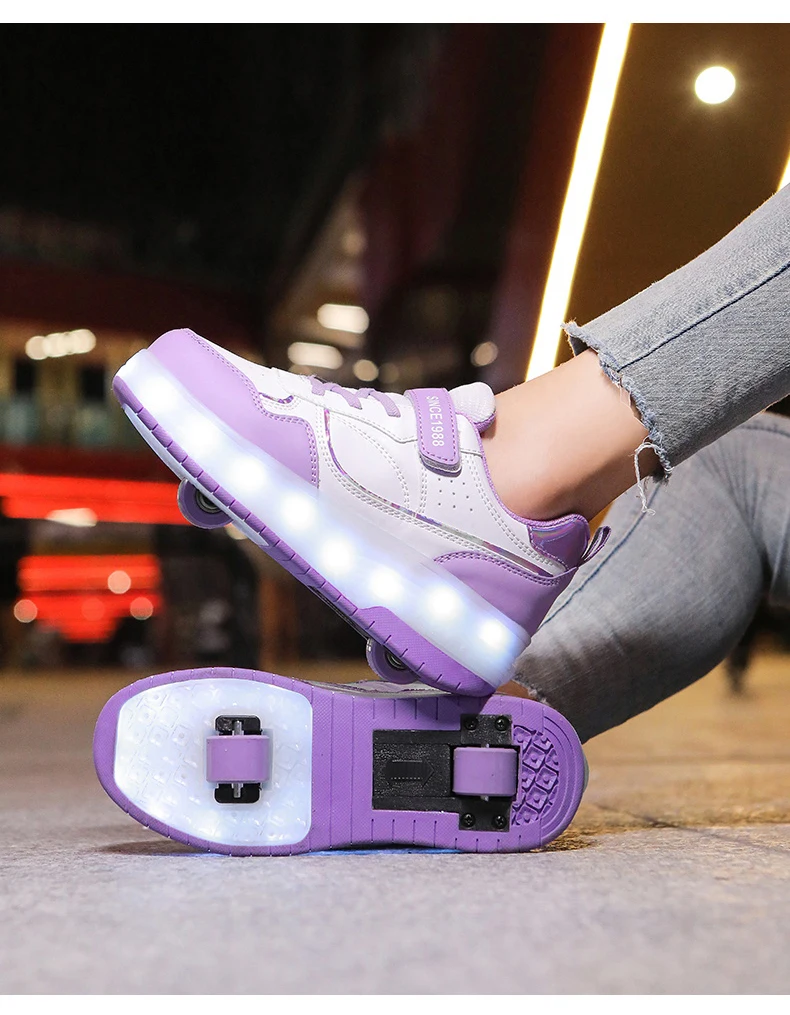 2 Wheel Roller Skate Shoes Kids Boys Girls Flashing Light Shoes LED Light Luminous Children Sneakers Outdoor Casual Shoes Sports
