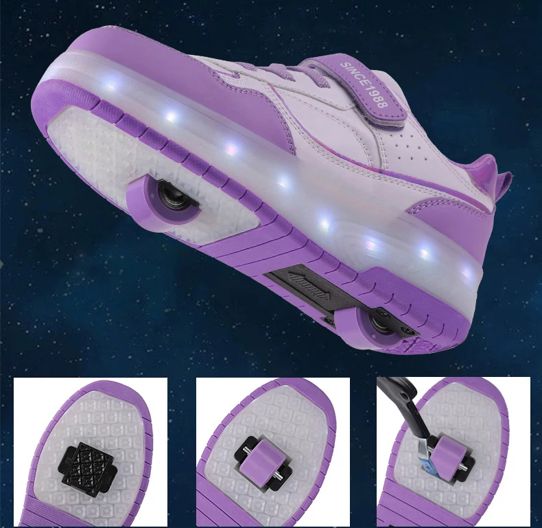 2 Wheel Roller Skate Shoes Kids Boys Girls Flashing Light Shoes LED Light Luminous Children Sneakers Outdoor Casual Shoes Sports