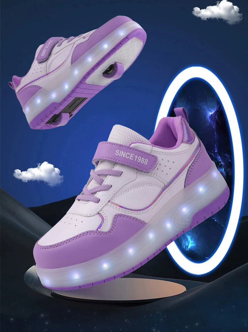 2 Wheel Roller Skate Shoes Kids Boys Girls Flashing Light Shoes LED Light Luminous Children Sneakers Outdoor Casual Shoes Sports