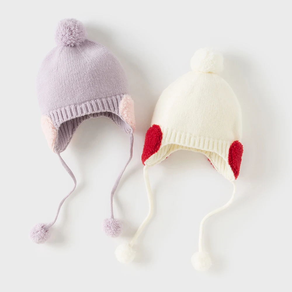 Dave Bella Girls Hat Winter Autumn Baby Kids Cute Ear Protection Soft Thickened Cap Newborn Bonnet Children Casual Hat DB4254068