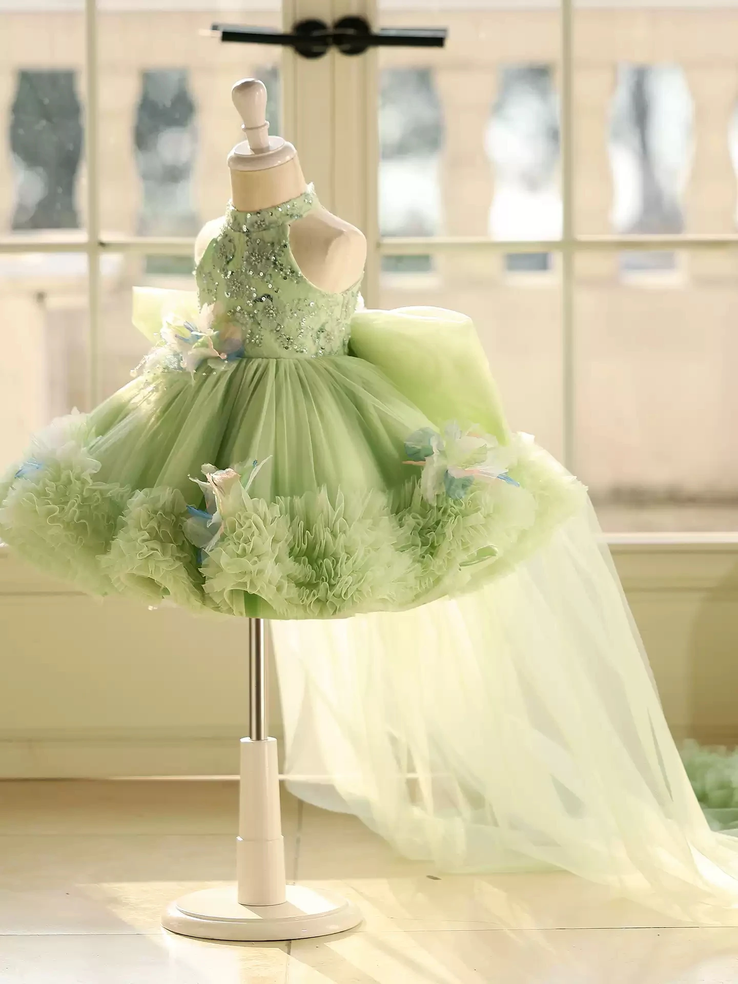 KLFLGD Artistic Photography Green Tulle Girls Party Tuxedo Pageant Dresses for Toddler Girls Kids Birthday Dresses