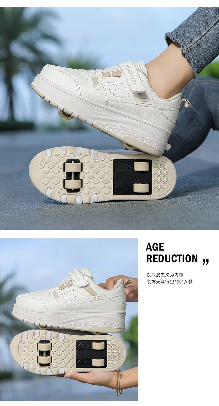 Ultra-Light 4-Wheel Roller Skates for Kids Boys Girls Removable Wheels 2-in-1 Walking Sneakers Sports Outdoor TrainerSize 31-42