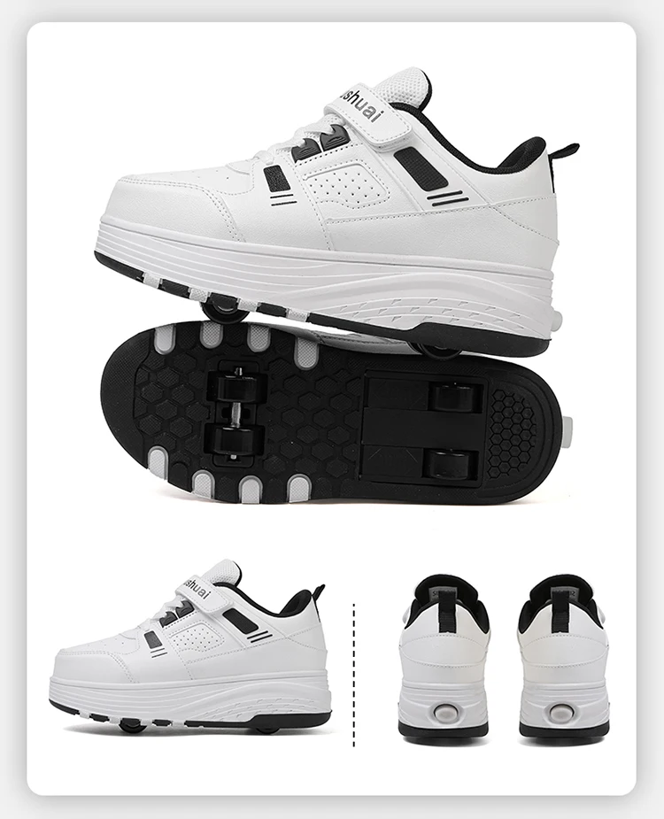 Ultra-Light 4-Wheel Roller Skates for Kids Boys Girls Removable Wheels 2-in-1 Walking Sneakers Sports Outdoor TrainerSize 31-42