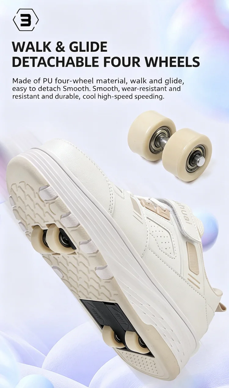 Ultra-Light 4-Wheel Roller Skates for Kids Boys Girls Removable Wheels 2-in-1 Walking Sneakers Sports Outdoor TrainerSize 31-42