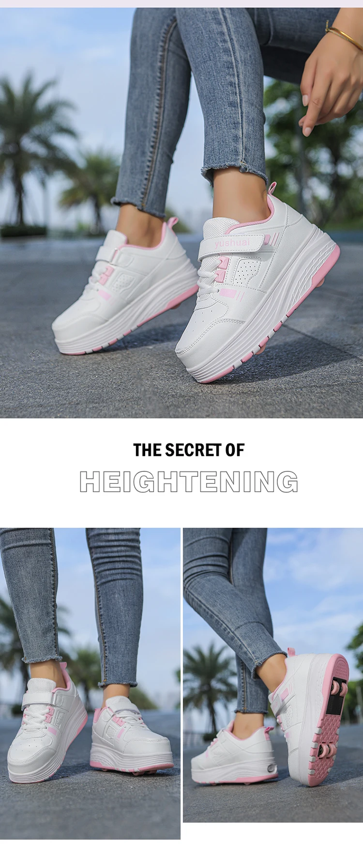 Ultra-Light 4-Wheel Roller Skates for Kids Boys Girls Removable Wheels 2-in-1 Walking Sneakers Sports Outdoor TrainerSize 31-42