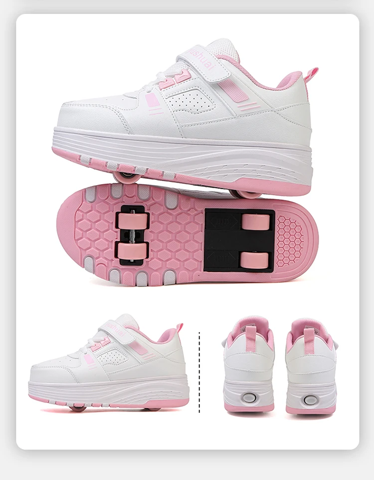 Ultra-Light 4-Wheel Roller Skates for Kids Boys Girls Removable Wheels 2-in-1 Walking Sneakers Sports Outdoor TrainerSize 31-42
