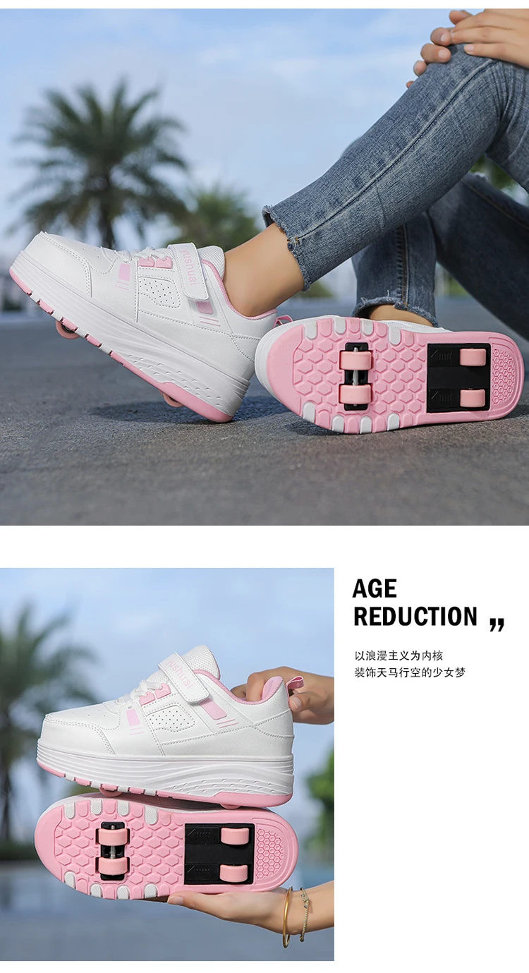 Ultra-Light 4-Wheel Roller Skates for Kids Boys Girls Removable Wheels 2-in-1 Walking Sneakers Sports Outdoor TrainerSize 31-42