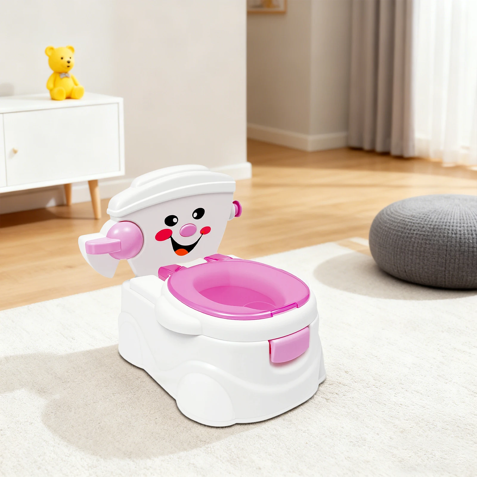 3-in-1 Children's Potty Training Toilet Simulation Smiling Face Kids Toilet with Toilet Paper Holder Removable Ergonomic Toilet
