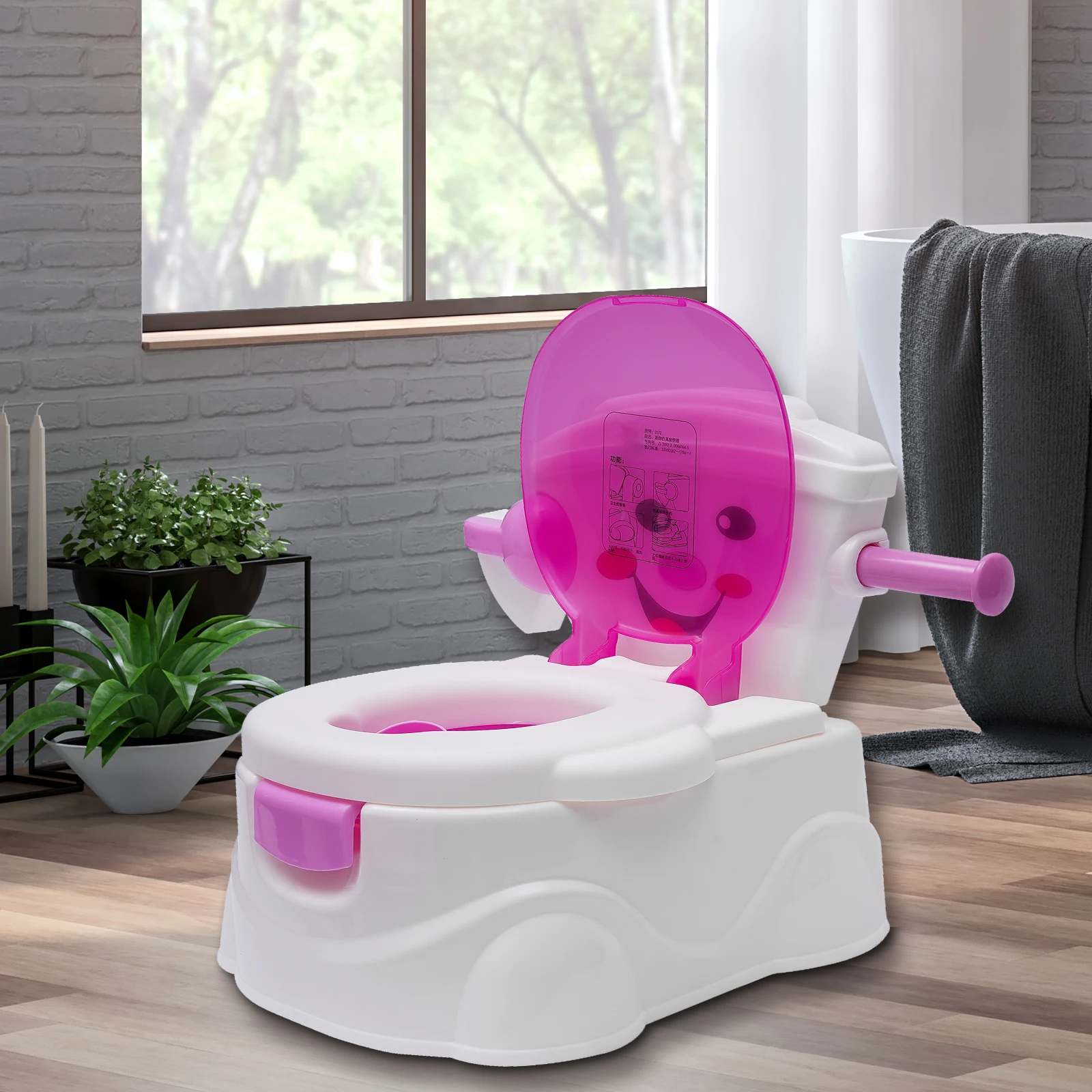 3-in-1 Children's Potty Training Toilet Simulation Smiling Face Kids Toilet with Toilet Paper Holder Removable Ergonomic Toilet