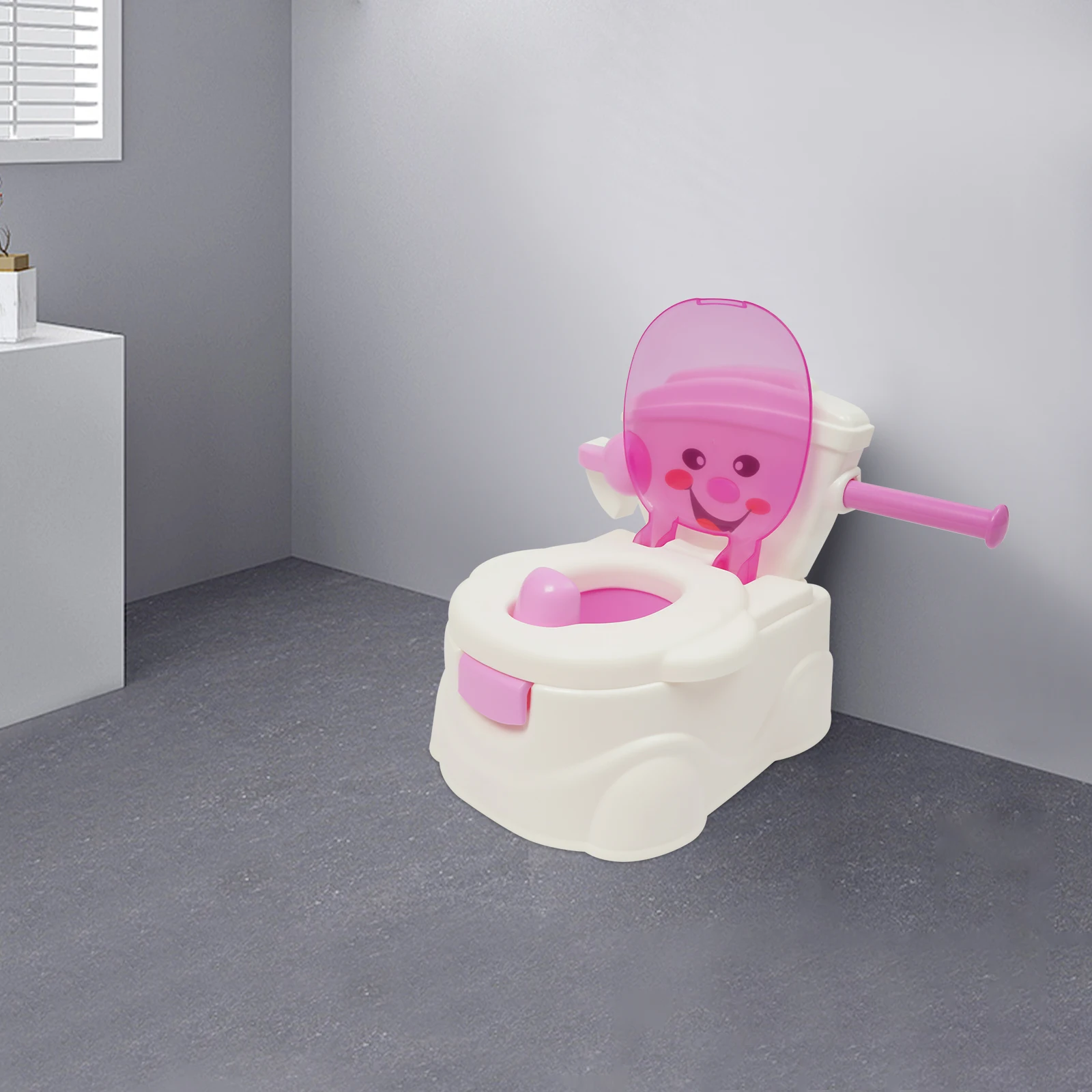 3-in-1 Children's Potty Training Toilet Simulation Smiling Face Kids Toilet with Toilet Paper Holder Removable Ergonomic Toilet