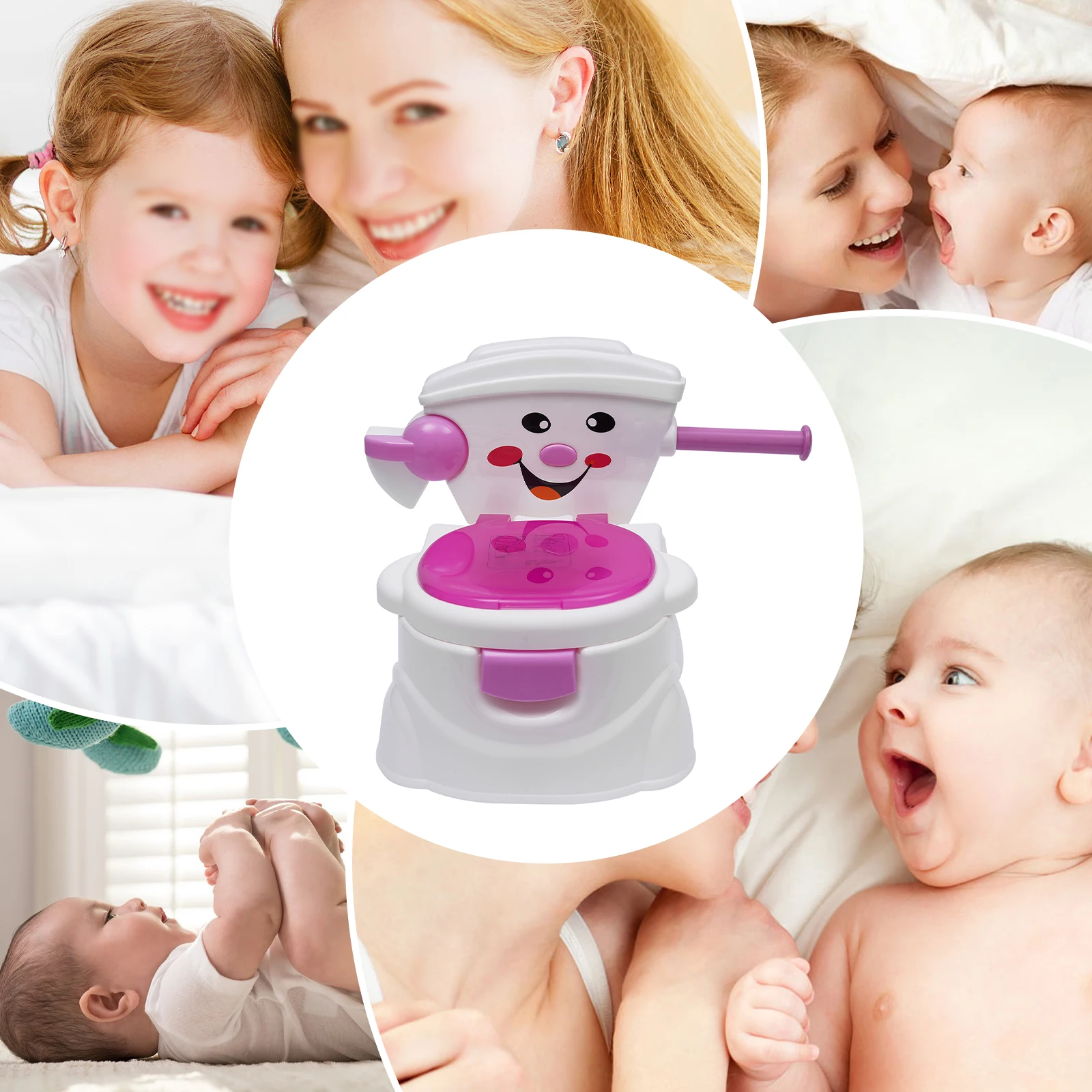3-in-1 Children's Potty Training Toilet Simulation Smiling Face Kids Toilet with Toilet Paper Holder Removable Ergonomic Toilet