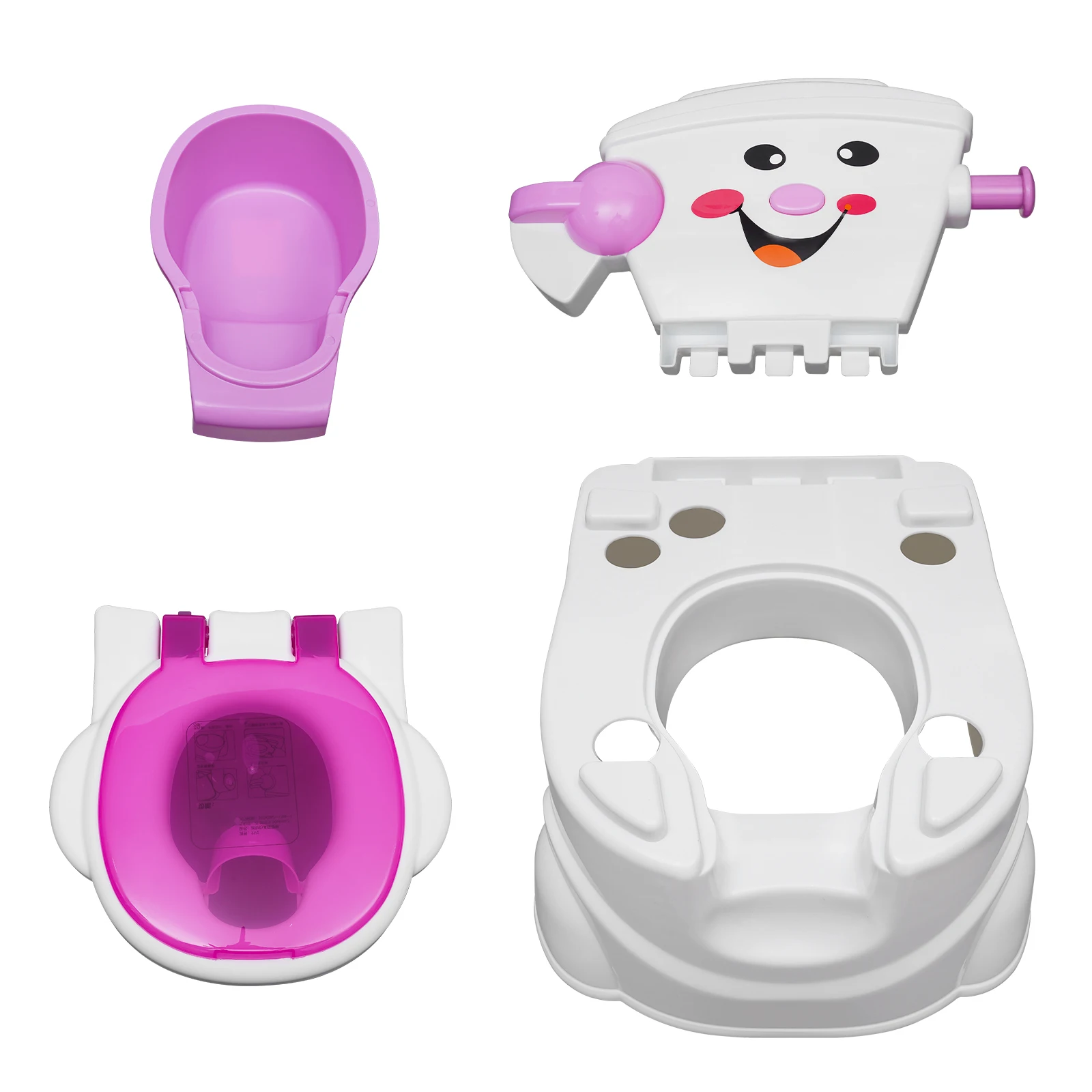 3-in-1 Children's Potty Training Toilet Simulation Smiling Face Kids Toilet with Toilet Paper Holder Removable Ergonomic Toilet