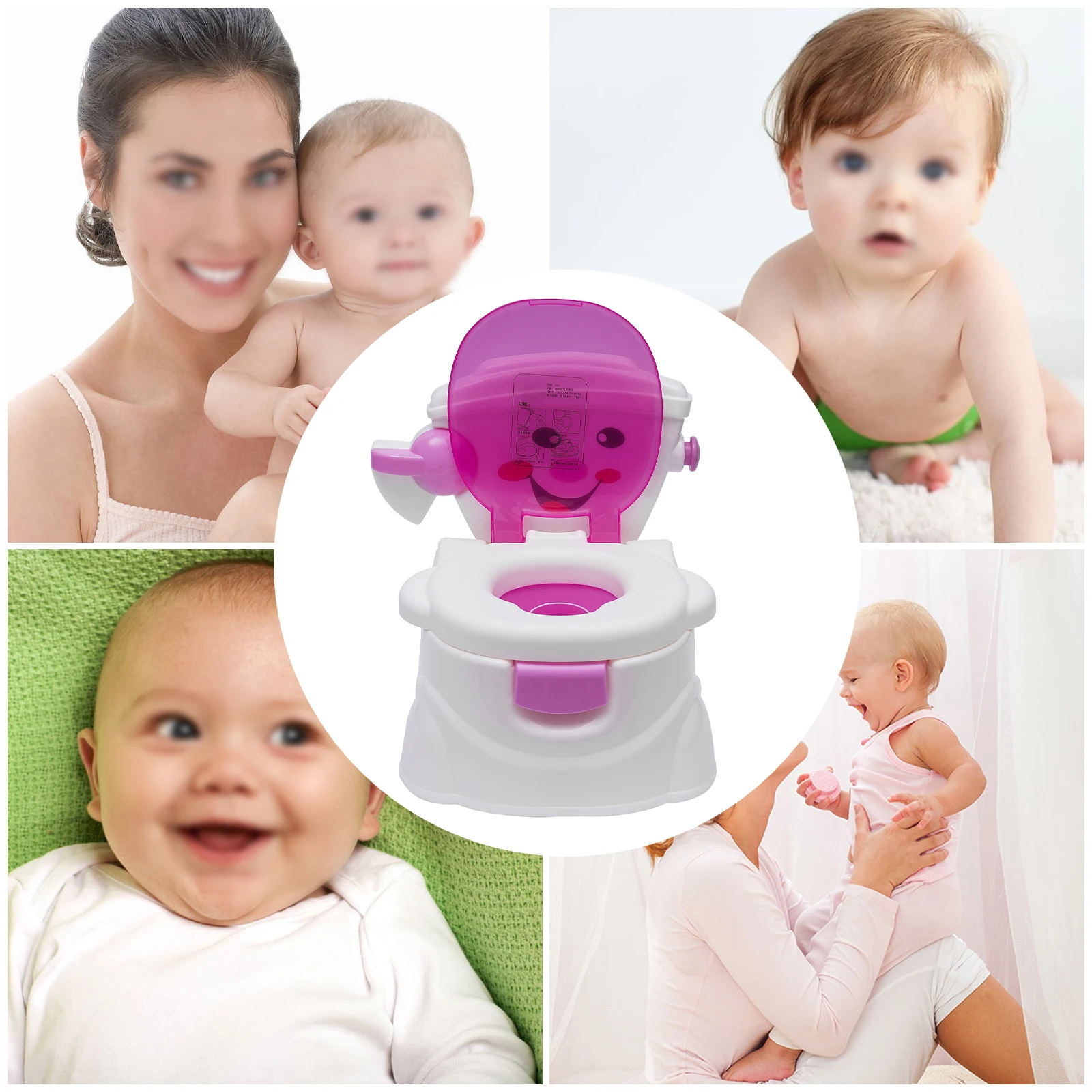 3-in-1 Children's Potty Training Toilet Simulation Smiling Face Kids Toilet with Toilet Paper Holder Removable Ergonomic Toilet