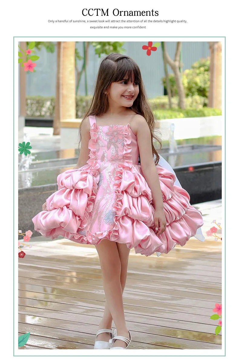 lolita princess dress for girls, summer bow, pink puffy cake dress for children, model fashion show and performance clothing