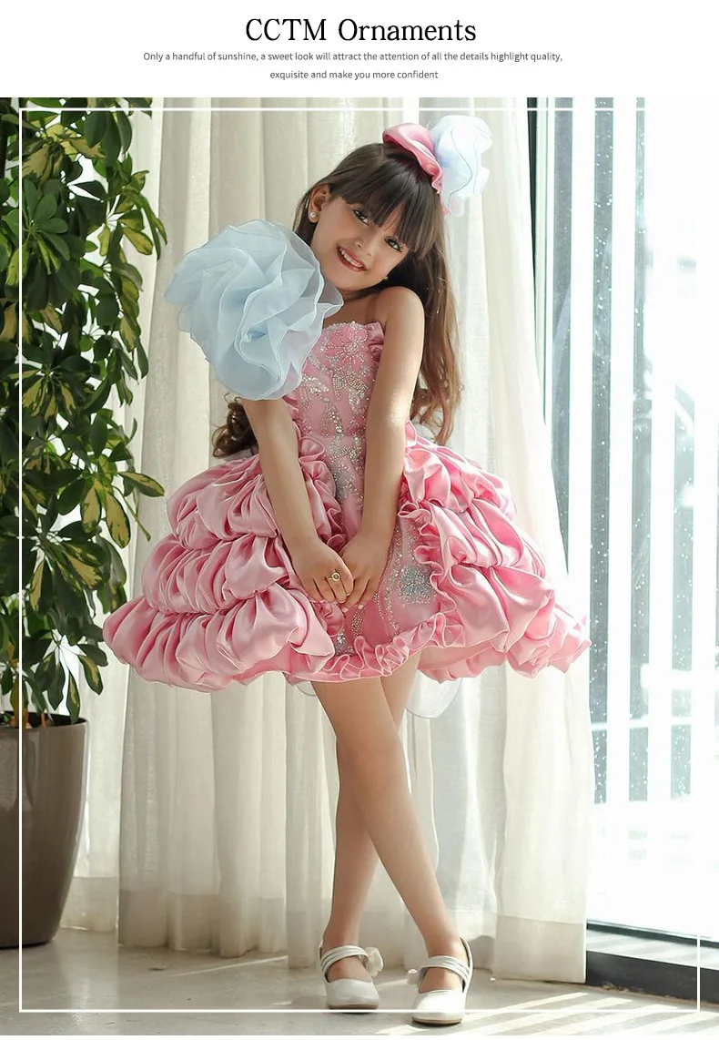 lolita princess dress for girls, summer bow, pink puffy cake dress for children, model fashion show and performance clothing