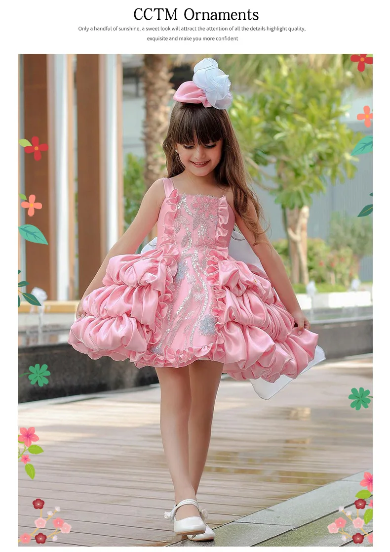 lolita princess dress for girls, summer bow, pink puffy cake dress for children, model fashion show and performance clothing
