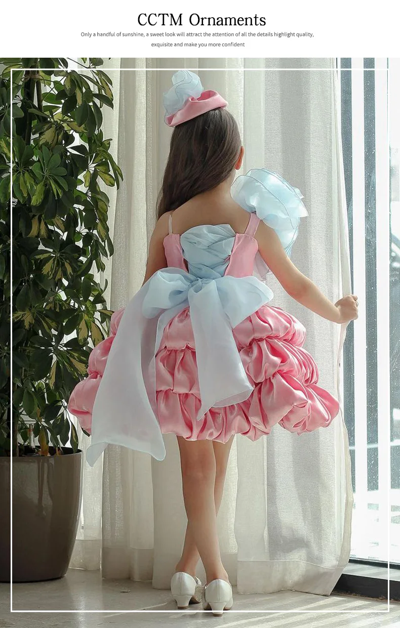 lolita princess dress for girls, summer bow, pink puffy cake dress for children, model fashion show and performance clothing