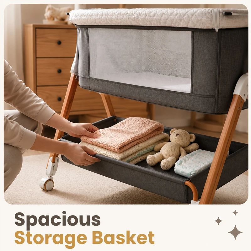 Baby Bassinet Bedside Sleeper with Diaper Changing Table, 3-in-1 Portable Baby Crib, Adjustable Height Cradle with Wheels