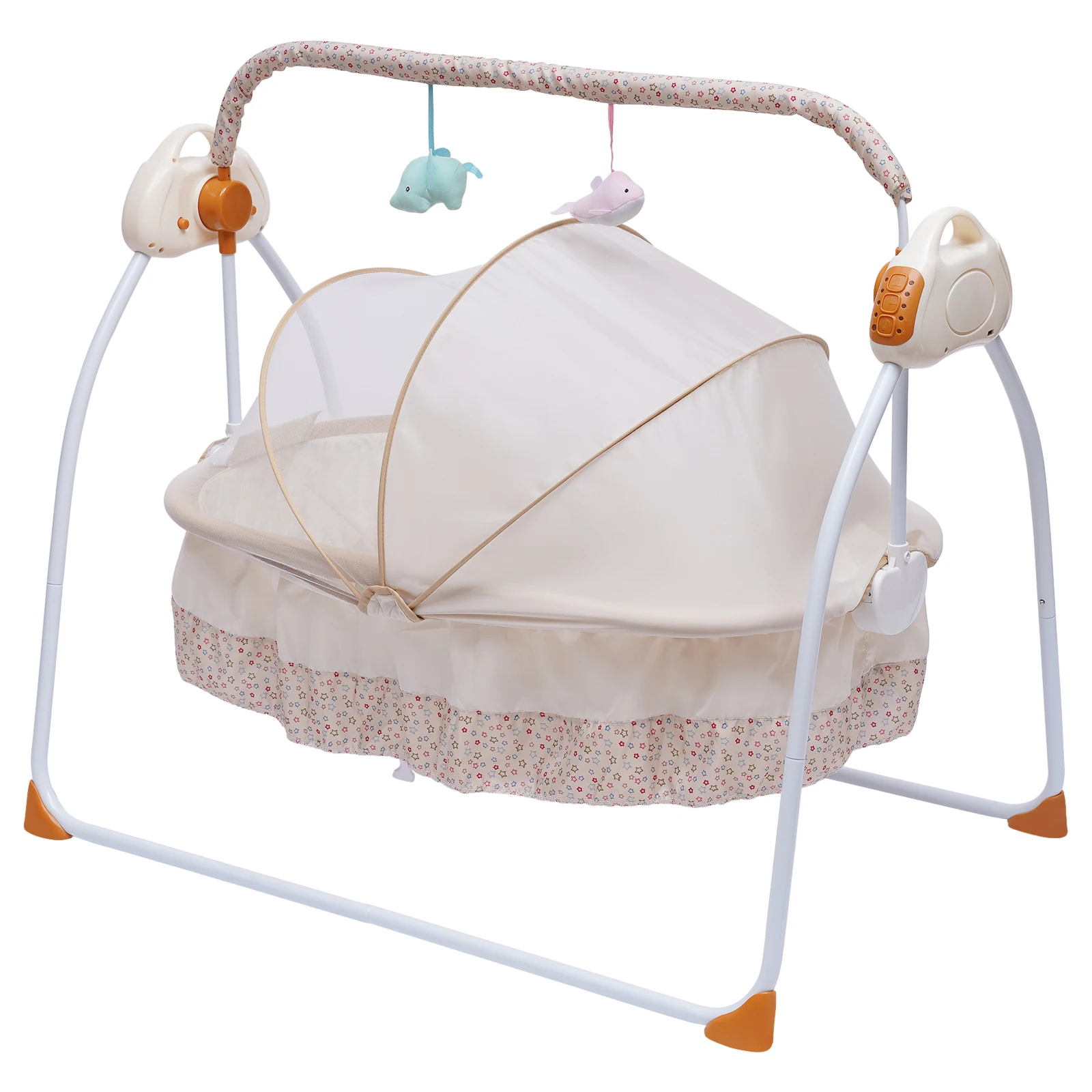 Electric Baby Cradle Intelligent Control Rocking Bluetooth Lullabies Foldable Portable 55lbs Capacity Breathable Mosquito Net