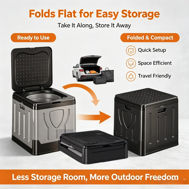 Portable Outdoor Toilet Camping Potty Car Emergency Toilet Foldable Sturdy Commode for RV Hiking Self‑Drive Outdoor Use Adults
