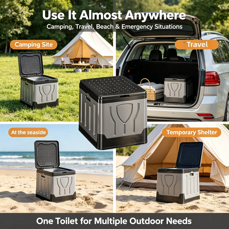 Portable Outdoor Toilet Camping Potty Car Emergency Toilet Foldable Sturdy Commode for RV Hiking Self‑Drive Outdoor Use Adults
