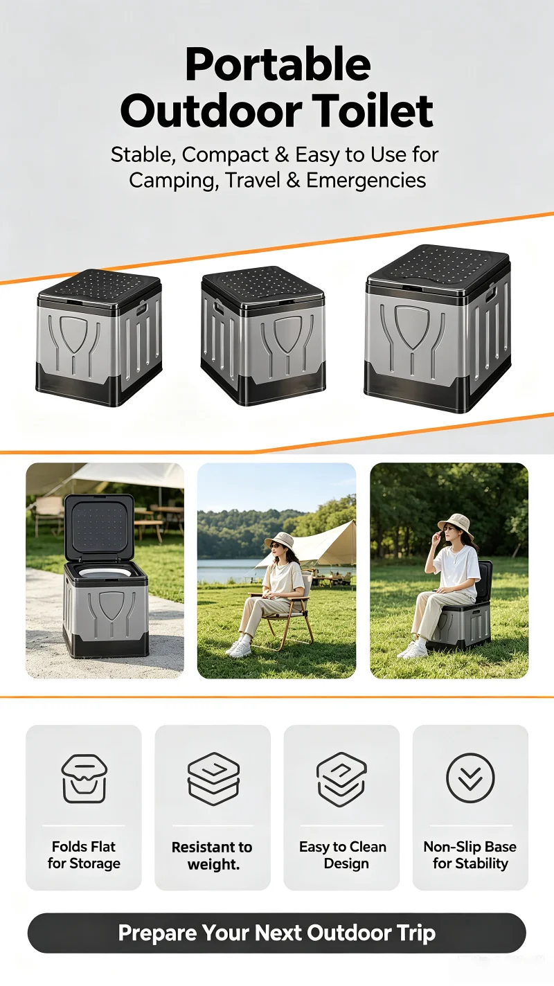 Portable Outdoor Toilet Camping Potty Car Emergency Toilet Foldable Sturdy Commode for RV Hiking Self‑Drive Outdoor Use Adults