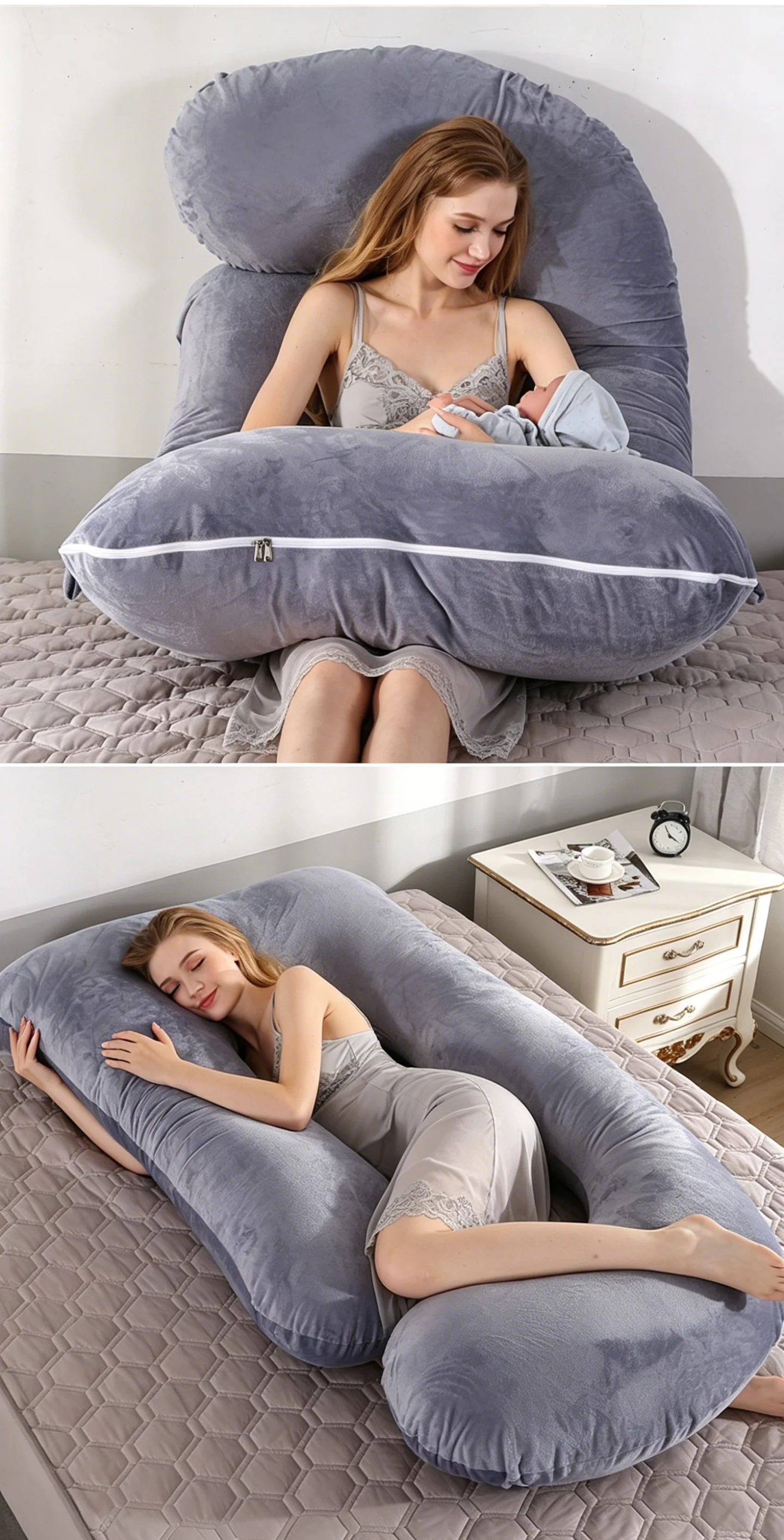 PANGDUBE G Shaped Pregnancy Pillow, Full Body Maternity Pillow for Sleeping, 3.2KG Thick Cotton, Support for Back, Belly, Hips, Removal Washable Cover, Pregnancy Must Haves for Pregnant Women