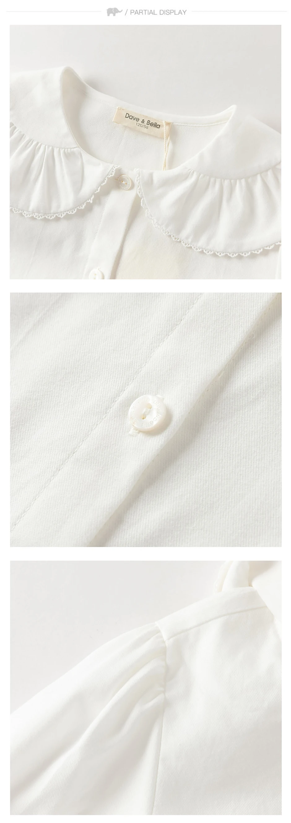 Dave Bella Girls Long Sleeve White Shirt 7-13 Years Children Formal Cotton Blouse Cute Casual Outdoor Party Tops DK3262950