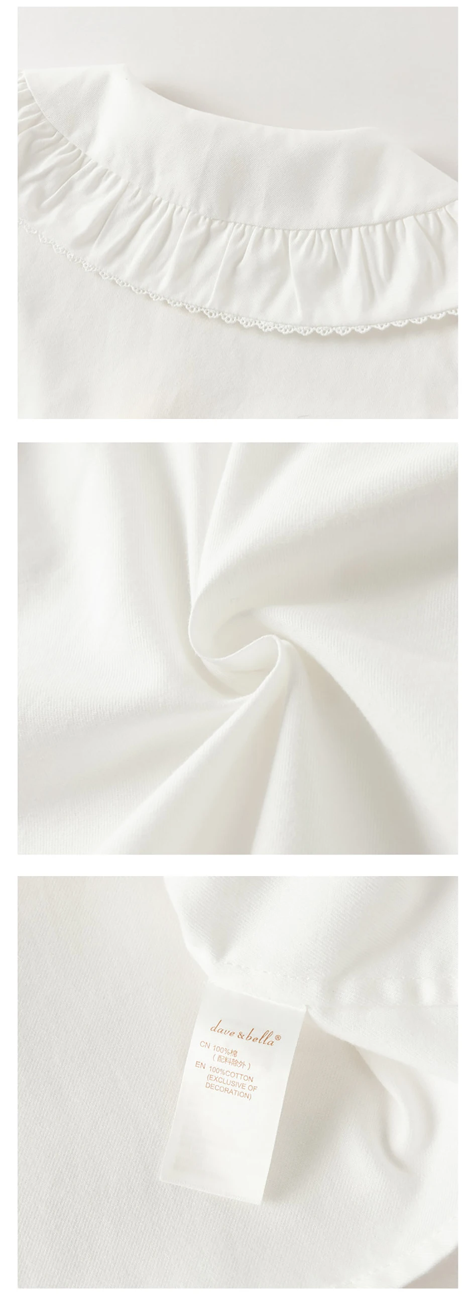 Dave Bella Girls Long Sleeve White Shirt 7-13 Years Children Formal Cotton Blouse Cute Casual Outdoor Party Tops DK3262950