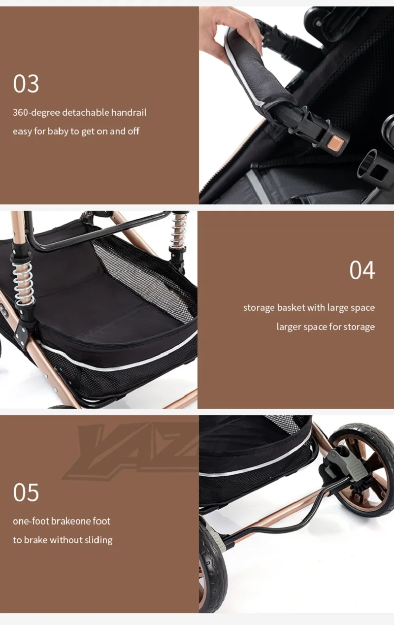 Lightweight Folding Baby Stroller 3-in-1, Luxury Aluminum Frame Portable Travel Carriage, High Landscape Pram Pushchair for Newborn