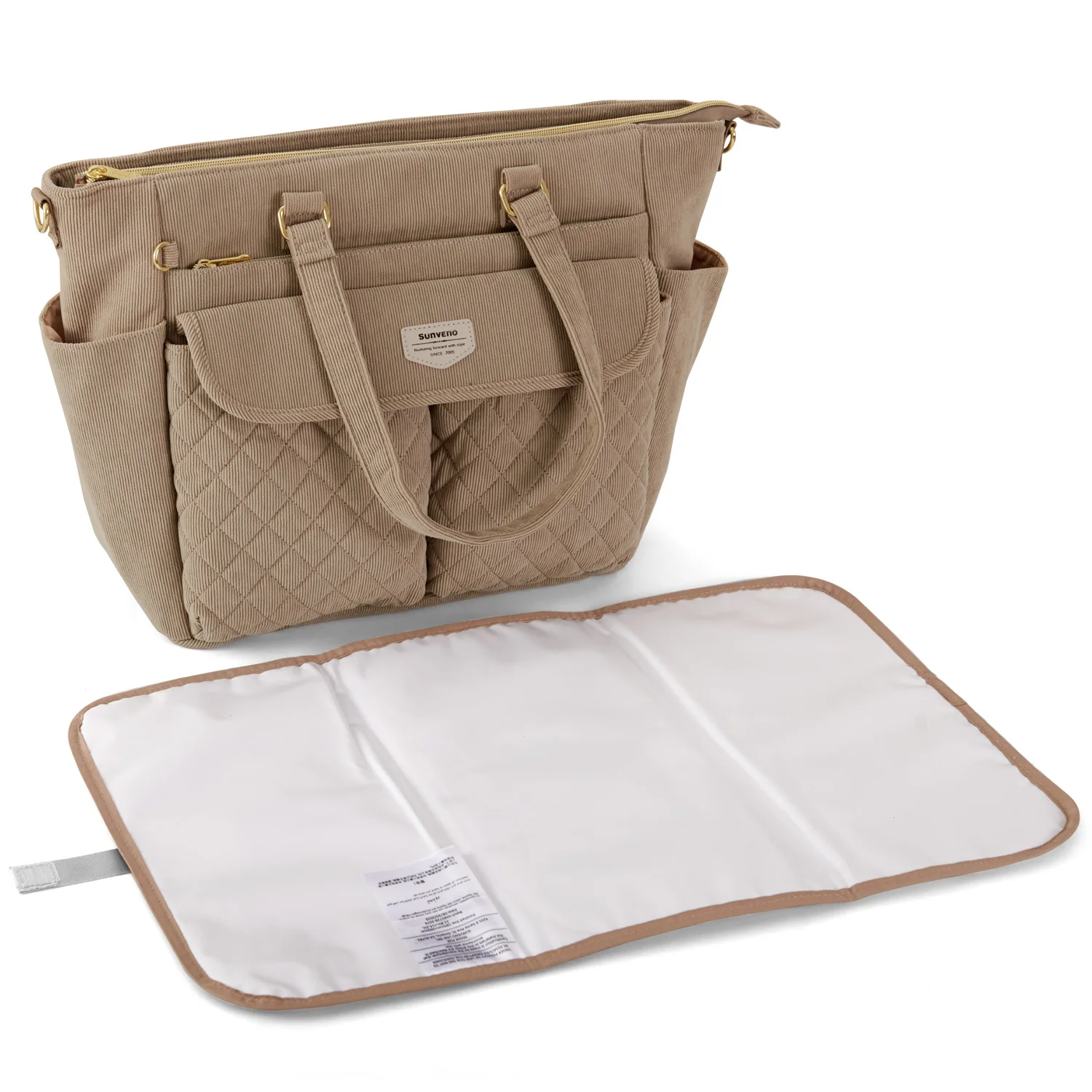 Sunveno Diaper Bag Tote with Changing Mat, Large Capacity Baby Bag for Newborn Mom, Quilted Maternity Bag for Travel 36X33cm