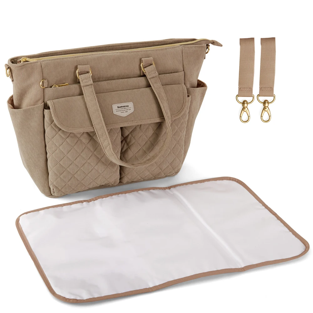 Sunveno Diaper Bag Tote with Changing Mat, Large Capacity Baby Bag for Newborn Mom, Quilted Maternity Bag for Travel 36X33cm