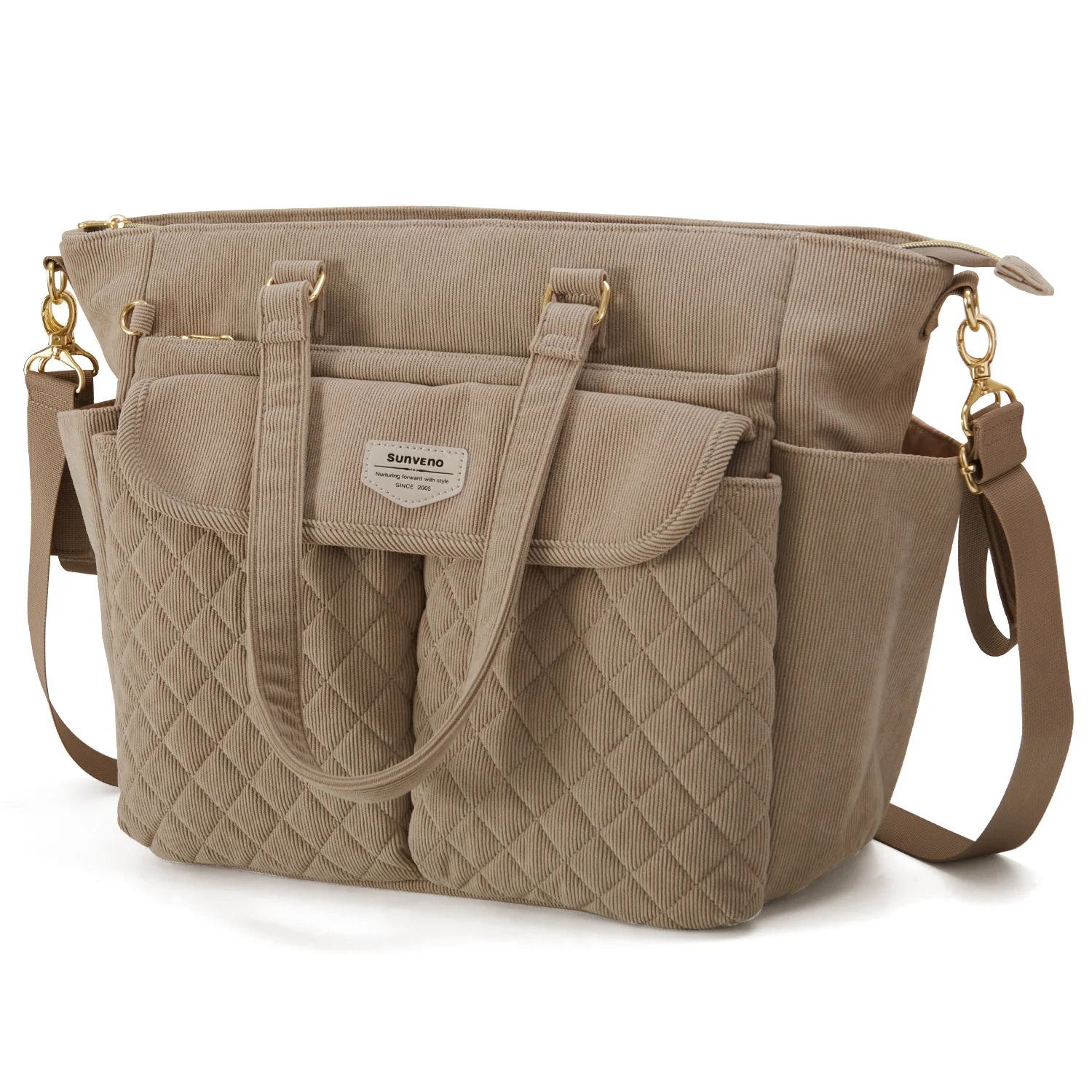 Sunveno Diaper Bag Tote with Changing Mat, Large Capacity Baby Bag for Newborn Mom, Quilted Maternity Bag for Travel 36X33cm