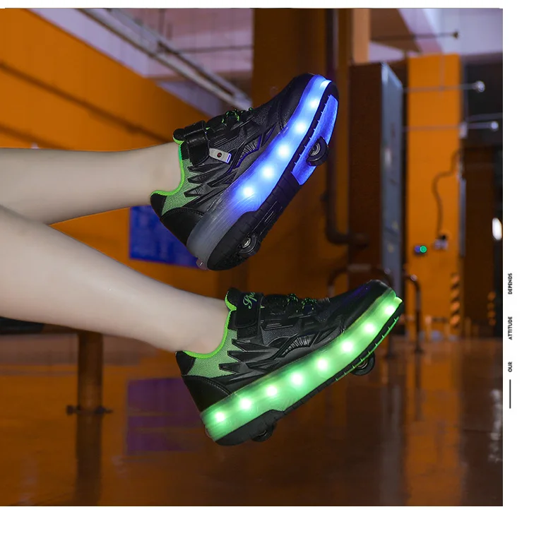 One-Click Retractable LED Light Up Roller Shoes, Breathable Skate Sneakers for Kids, Teens, Boys & Girls